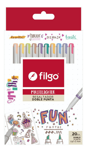 Resaltador Filgo Multilighter Fun Estuche 20 Doble Punta Prm