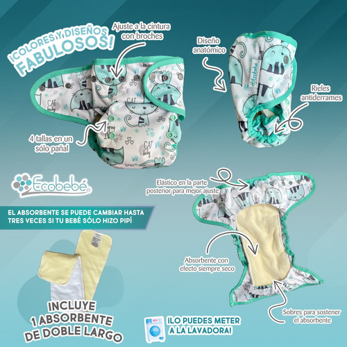 Pañales Ecológicos Ecobebe Todo En 2 Colores Lisos