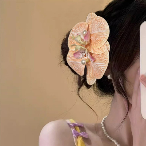 Zh 2 Pinzas For El Pelo Con Forma Flor Orquídea Y Perlas