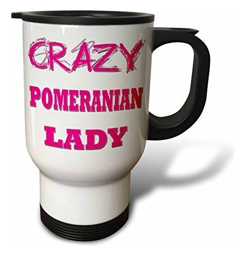 Taza De Viaje Crazy Pomeranian Lady, 14 Oz, Multicolor