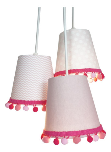 Lustre Pendente Menina Cacho Pompom Tons De Rosa