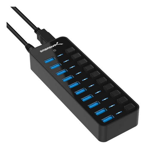 Hub Usb 3.0 De 10 Puertos Sabrent De 60 W Con Interruptor...