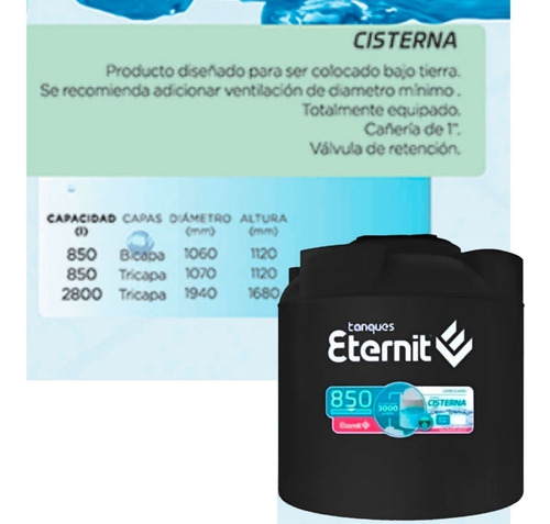 Tanque Cisterna 850 Lts Bicapa Eternit Apto Para Enterrar
