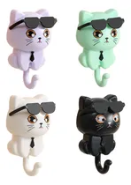 Comprar Porta Llaves Gato Adhesivo Perchero Llavero Gatito Con Gafas