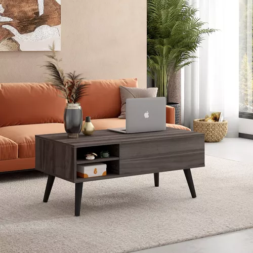 Mesa de centro elevable para sala de estar, mesa de centro de madera con  estante de almacenamiento/compartimento oculto, mesa central moderna, mesa  de