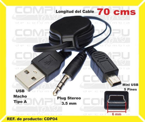 Cable Mini-usb A Usb + Plug 3.5mm Ref: Cdp04 Computoys Sas