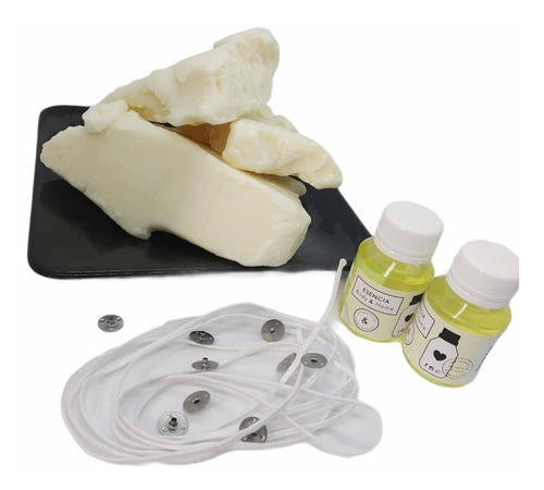 Imagen 2 de 5 de Kit Velas Cera Soja 2kg, Pabilo, Ojalillos + 100ml Esencia