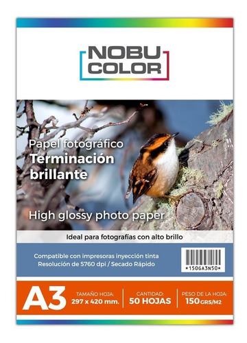 Papel Foto Glossy Brillante Nobucolor A3 150 Gr. 50 Hojas