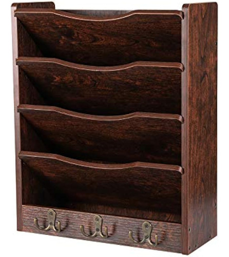 Pag 5-tier Wall File Holder Hanging Mail Organizer Wood Maga