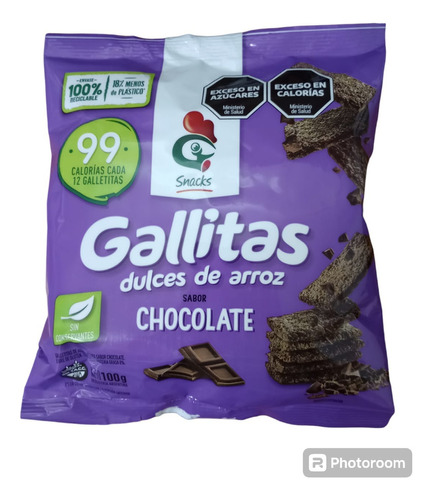 Gallo Gallitas De Arroz Sabor Chocolate X 100 Gramos X6 Unid