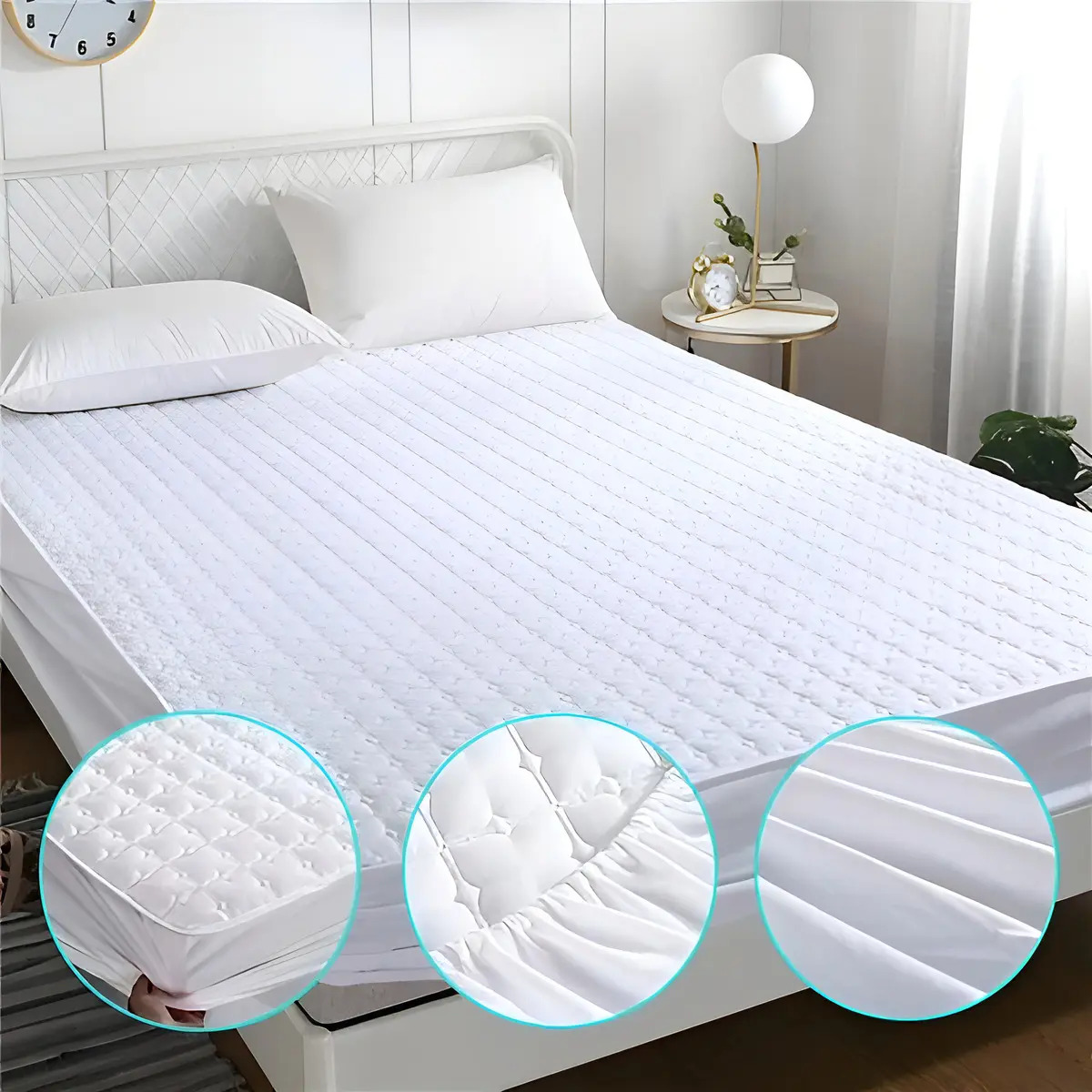 Protector De Colchon Impermeable Capitoneado 1 Plaza Color Blanco