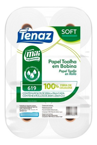 Papel Toalha Bobina Mili Soft 6 Rolos 20cmx200mts 20gr