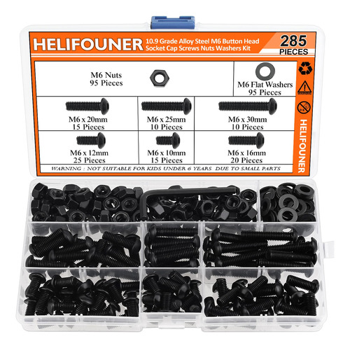 Helifouner 285 Piezas M6 X 0.394 In /0.472 In /0.630 In /0.7