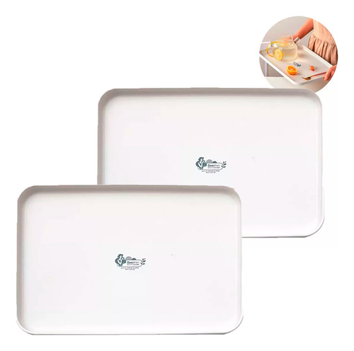 Bandeja Servicio Charola Multiusos Melamina 22x31cm 2 Piezas Color Blanco