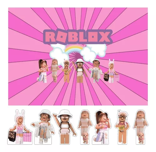 Kit Display De Mesa + Painel Festa Infantil Roblox Feminino