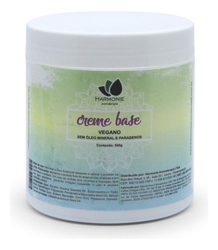  Creme 100% Natural De Base Neutra E Vegano 500g Harmonie