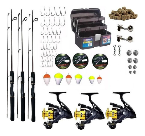 Kit Maleta De Pesca Completa 3 Varas 1,20m 6kg Molinetes