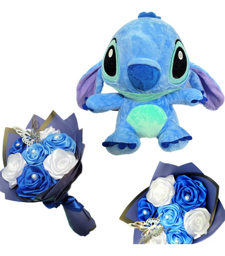 Peluche De Stitch 22cm Rosas Eternas Regalo Graduación