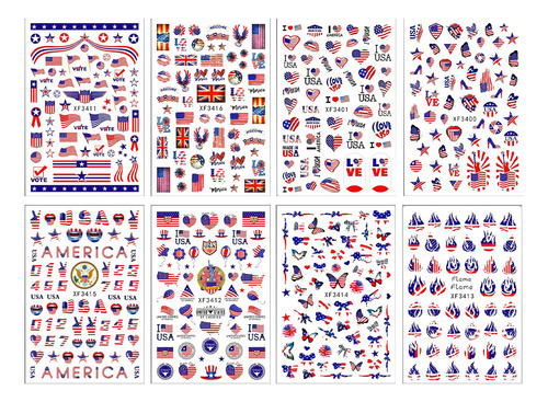 Usa Stickers Calcomanías Para Uñas, Manicura, 8 Hojas