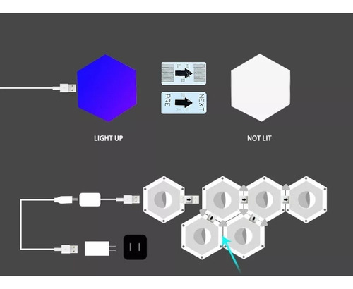 Luz De Pared Interior Led Hexagonal Bluetooth Rgb 6x O Quê