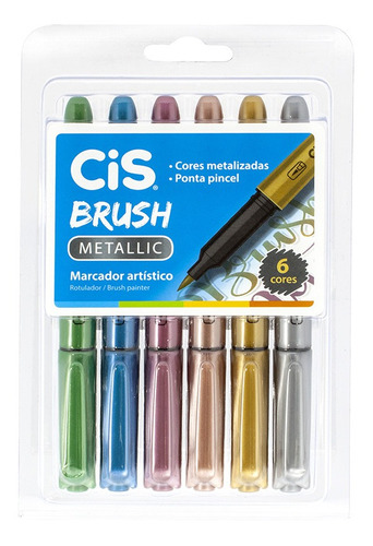 Caneta Brush Pen Metallic 6 Cores Metalicas Cis