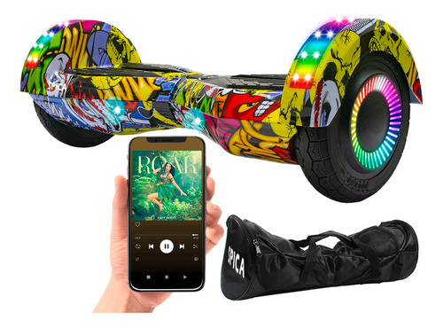 Patineta Scooter Electrica Hoverboard Spica S-90 Luz Rgb Bt Amarillo