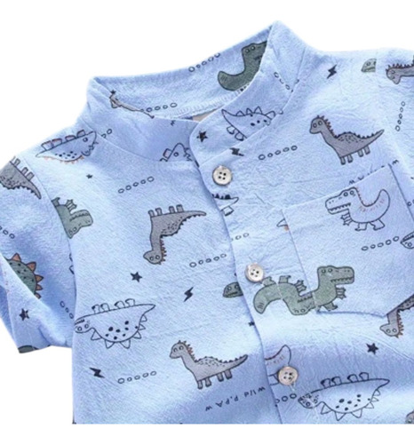 Conjunto Para Bebé Niño Camisa Estampada Y Pantalón Corto Azul 18-24 M