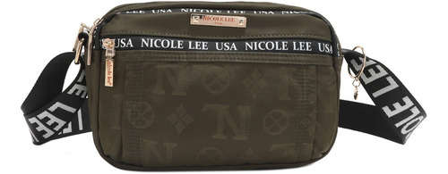 Bolsa Cruzada Nicole Lee Keysha De Nylon Grabado Fw23 Color Verde olivo