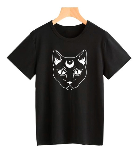 Remera Gato Gotico Luna Algodon Unisex Adulto/niño