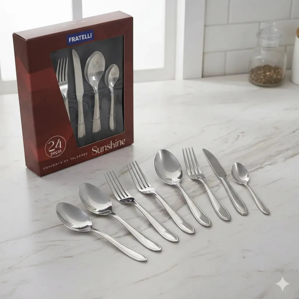 Conjunto Jogo Talheres Faqueiro 24 Peças Sunshine Aço Inox P