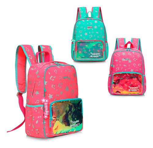Mochila Trendy Con Bolsillo Portanotebook 17624 Color Rojo Diseño De La Tela Lisa