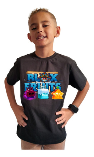Camiseta Infantil Blox Fruits Roblox Jogo Preta Algodão Game