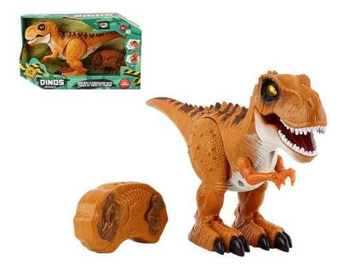 Dinossauro Com Controle Remoto Parque Dos Dinos Bbr Toys Cor Caramelo