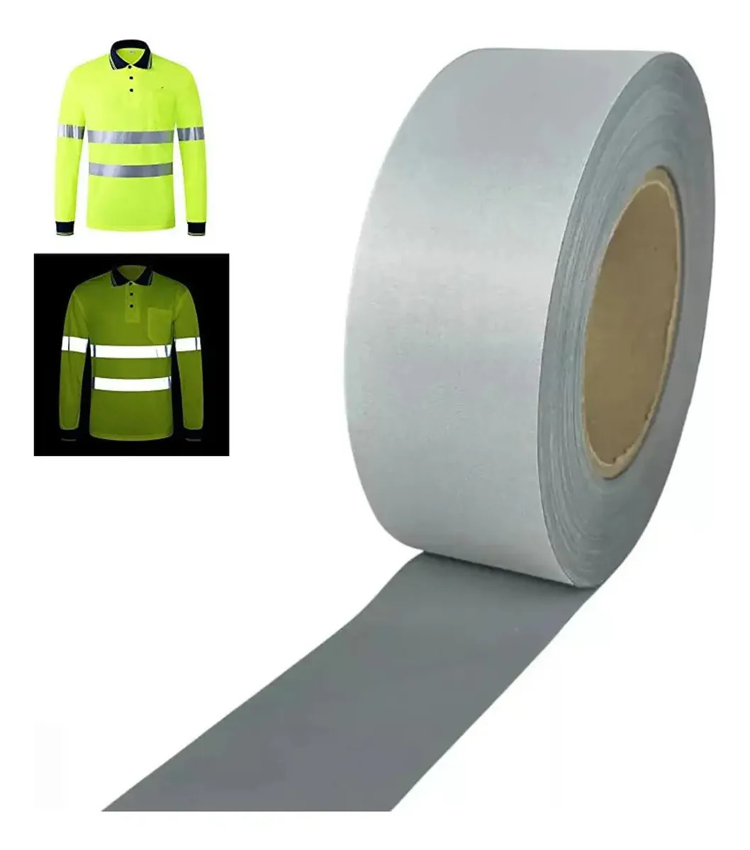 Rollo De Cinta Reflejante Textil 100mx5cm Ancho P/ropa, Etc. Gris