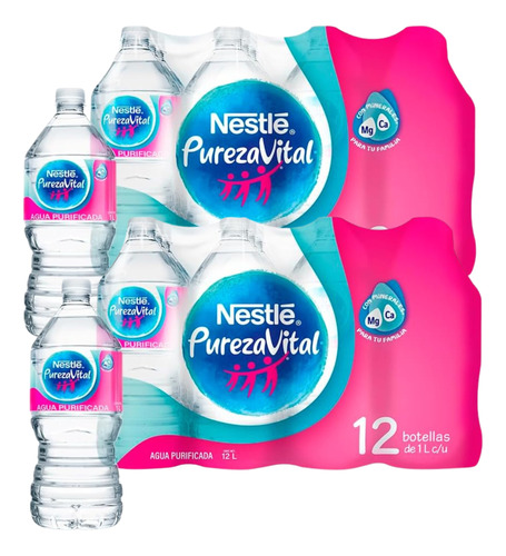 24 Pack Agua Embotellada Nestle Pureza Vital 1 Litro C/u