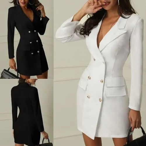 Vestido Sexy Feminino De Manga Comprida Estilo Blazer