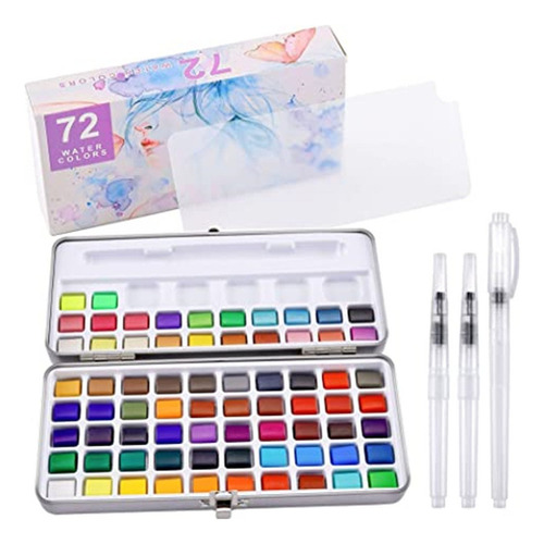 Juego De Pintura De Acuarela De 72 Colores Con 3 Pinceles