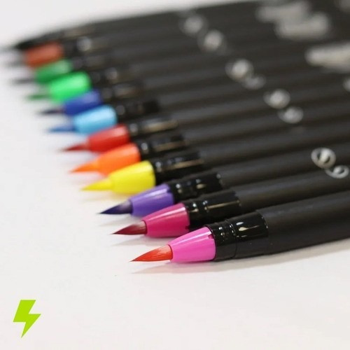 Imagem 3 de 6 de Kit Estojo 12 Caneta Pincel Brush Pen - Lettering - Lindas