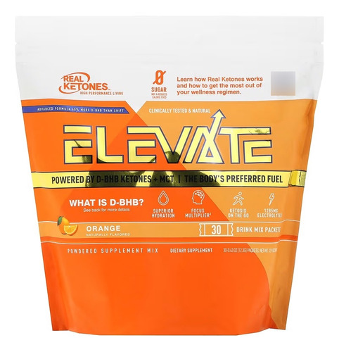 Real Ketones Elevate D-bhb Ketones + Mct 30 Sobres Sabor Naranja