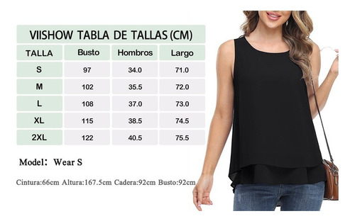 A Blusa Casual De Doble Capa De Chifón Sin Mangas Para Mujer