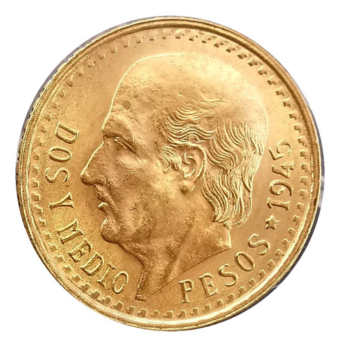 Hidalgo $2.5 Pesos Oro 1945 Serie Del Centenario