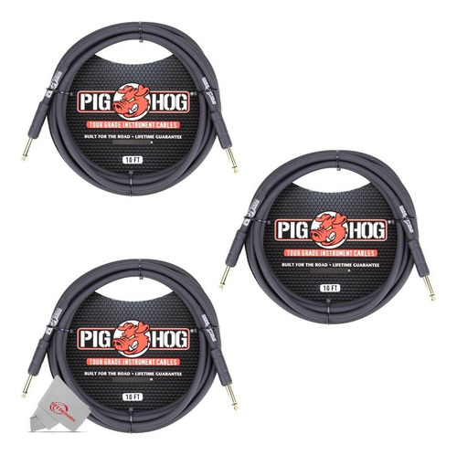 Cable De Instrumento De 10 Pies 1/4 Negro Conectores Rectos