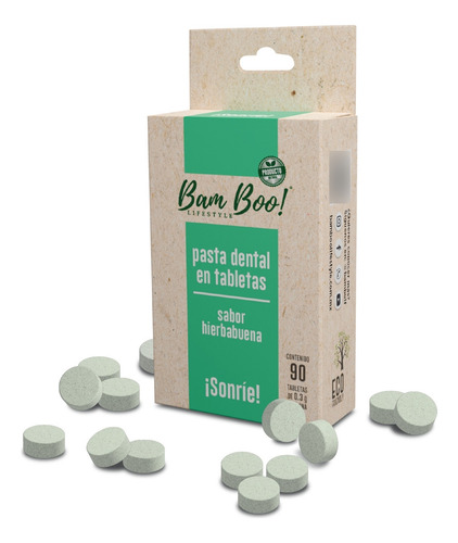 5 Pack Pasta Dental Sólida Hierbabuena 90 Tabletas Bam Boo!