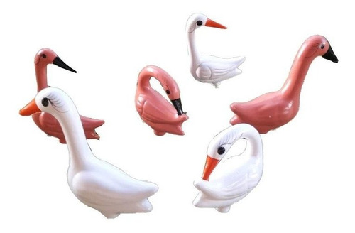 3 Flamingos +3 Garças Em Cerâmica Enfeite Jardim Flamingo.