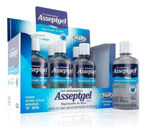 Alcool Gel Pequeno 52g Kit Com 12un Com Aloe Vera Start