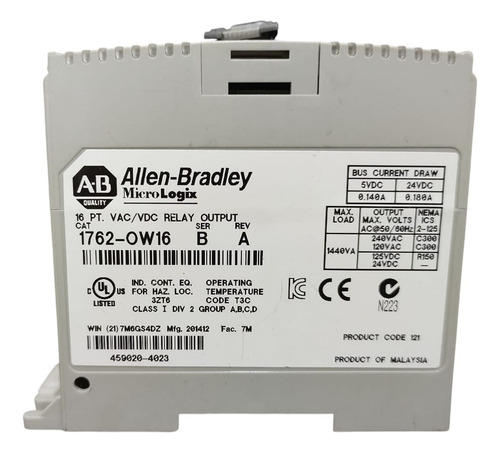 Allen Bradley 1762-ow16 Modulo De Salida Micrologix (Usado)