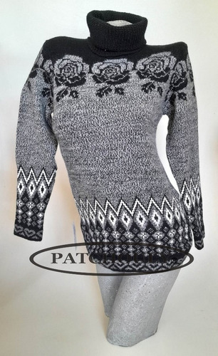 Imagen 3 de 3 de Sweater Pullover Lana Alpaca Andino Flores Ceñido S Small