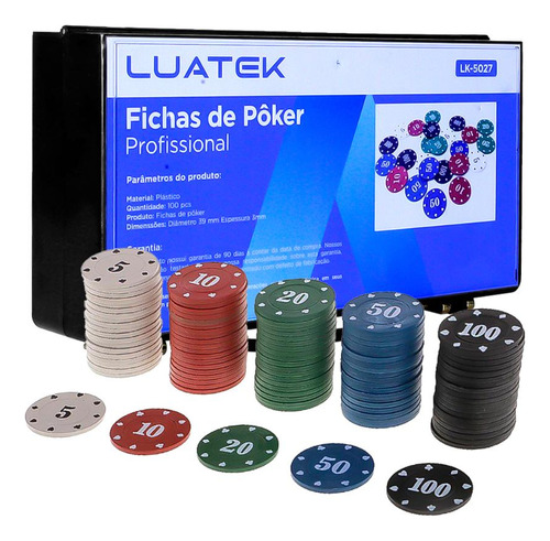 Kit Poker Jogo Profissional Caixa Fichas Numeradas 100un