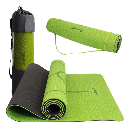 Tapete De Yoga Arimo Tpe 6 Mm 181 X 61 Cm Biodegradável Cor Verde Claro Com Linhas