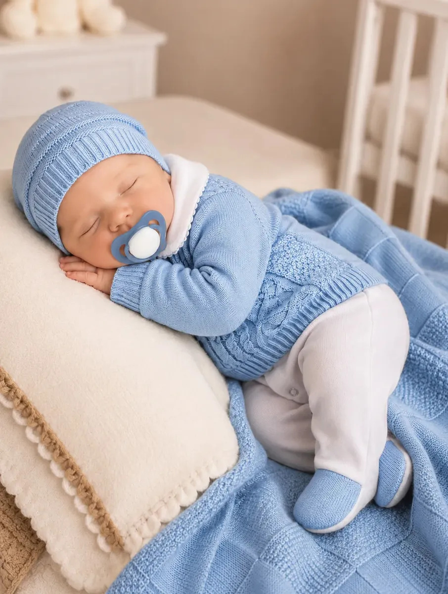 Saída De Maternidade Em Tricô Menino Azul Bebê Azul-aço 0 A 3 Meses
